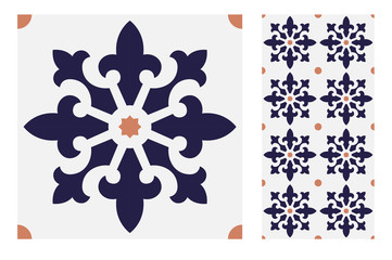 Wall Mural - vintage tiles Portuguese patterns antique seamless design in Vector illustration	