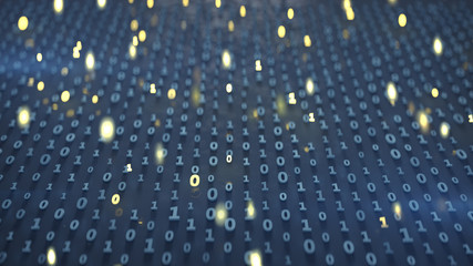 Wall Mural - binary code matrix with glowing symbols 3d render