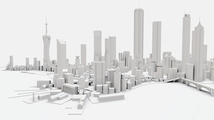 Three-dimensional landscape of the modern city. The huge layout of the metropolis. 3D rendering.