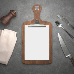 Menu concept , clipboard with blank paper