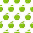 © YuliaR - Vector seamless pattern illustration with cute kawaii apples on white background. Cartoon style