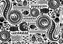 Polynesian Style Marine Background, Tribal Seamless Pattern For Your Design