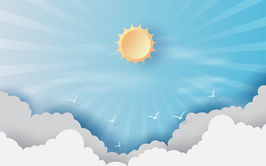 Wall Mural - paper cut and craft of background with clouds on blue sky.landscape for sunlight on cloudscape.summe