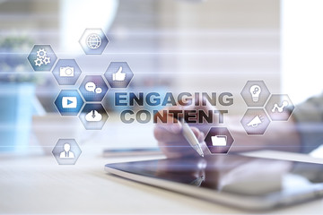 Wall Mural - engaging content on virtual screen. digital marketing concept.