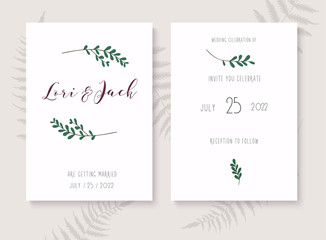 Wedding invitation cards with gold design. Save the date. Wedding timeline. Vector illustration.