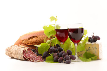 Wall Mural - red wine with sausage and cheese