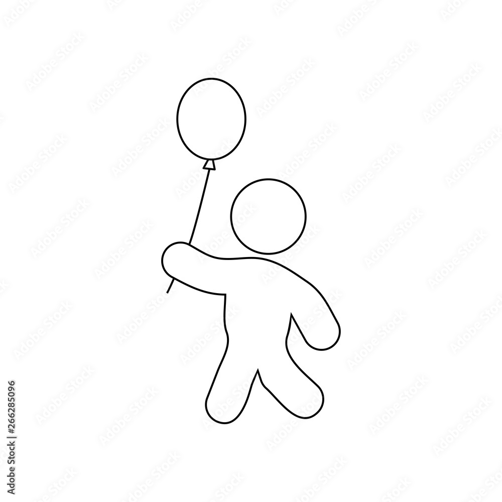 Icono plano lineal niño andando con globo en color negro Stock Vector |  Adobe Stock, image size:1000x1000