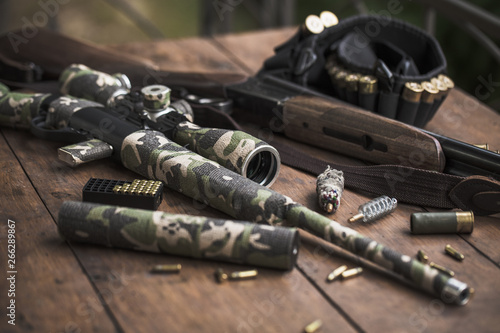 Cuadros en Lienzo Small caliber 22 long rifle and double-barreled hunting rifle