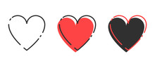 Love Icon. Red Heart With Black Linear Heart In Trendy Design. Heart Icon
