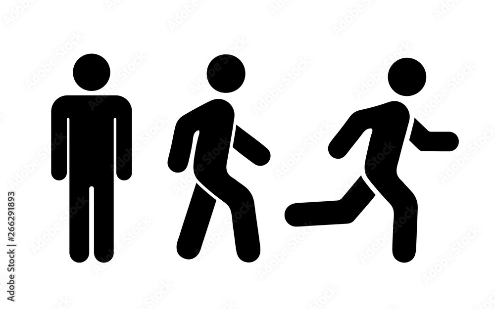 Man stands, walk and run icon set. Vector illustration - obrazy, fototapety, plakaty 