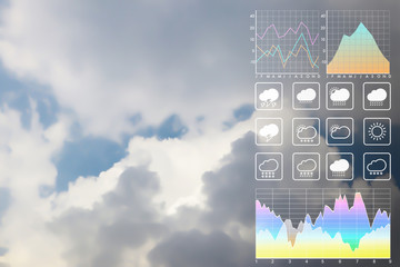 Wall Mural - weather forecast symbol data presentation with graph and chart on tropical storm background.dramatic