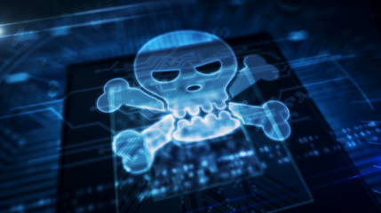 Wall Mural - cpu on board with skull hologram display