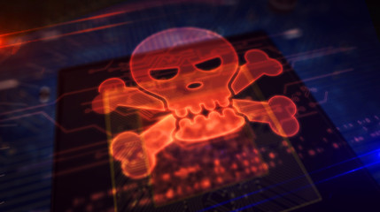Wall Mural - cpu on board with skull hologram display