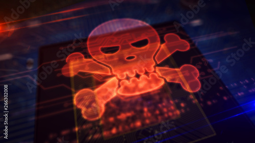 Cuadros en Lienzo CPU on board with skull hologram display
