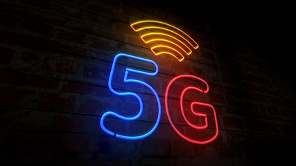 Canvas Print - 5G neon symbol on brick wall