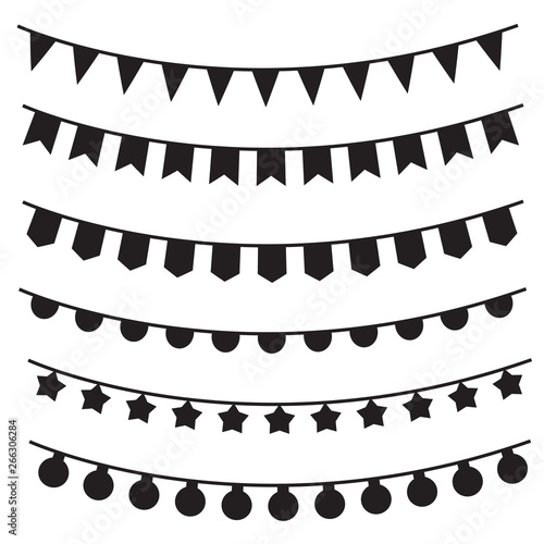 6 Bunting Banner On White Background Flat Style Garland Sign For