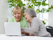 Pflegerin und Seniorin mit laptop
