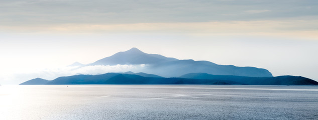 Mountain island in the sea panorama