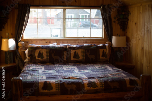 Cozy Wooden Bed In A Small Cabin At Big Bear Lake Buy This Stock