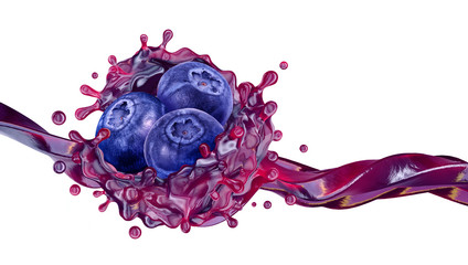 Wall Mural - Fresh blueberry juice, smoothie or jam splash wave with blueberries. Tasty berry juice splashing, blueberry juice isolated. Liquid fruit drink label or banner design element. 3D render