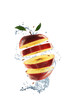 Sliced red apple in water splash on white background