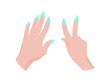 © inspiring.team - Hand with green nail polish. Making manicure. Female palms