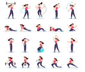 Woman doing various sport exercise set. Training in the gym