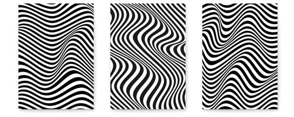 set of layouts with wavy lines. twisted duotone backgrounds. abstract pattern from lines, halftone e