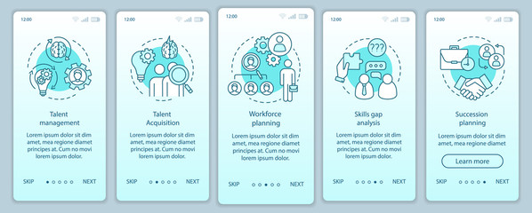 Talent management onboarding mobile app page screen vector template