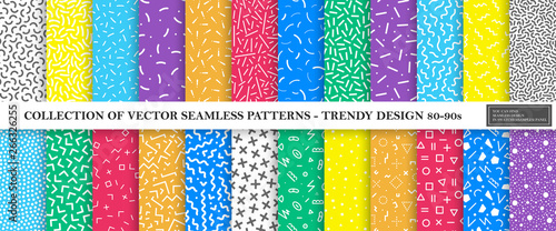 Cuadros en Lienzo Colorful vibrant vector collection of memphis seamless patterns
