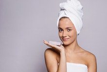 A Portrait Of Young Woman With A Bar Of Soap In A Studio, Beauty And Skin Care.