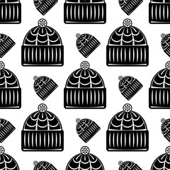 Wall Mural - Winter Hat Icon Seamless Pattern, Hat