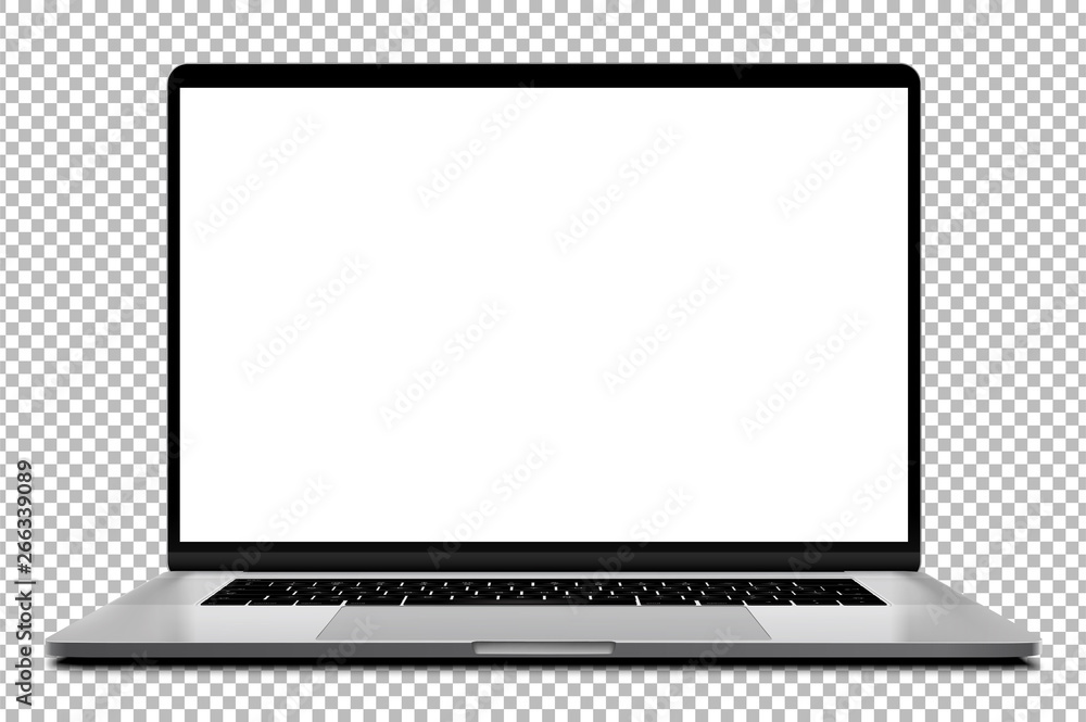 Laptop modern frameless with blank screen isolated on transparent background - super high detailed photorealistic esp 10 vector	 - obrazy, fototapety, plakaty 