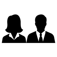 A badge of a man and a woman in suits