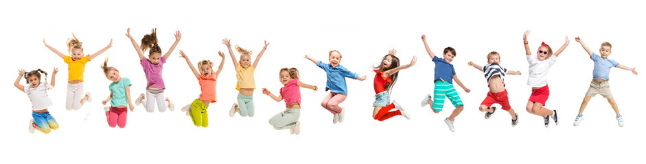 the kids dance school, ballet, hiphop, street, funky and modern dancers on white studio background. 