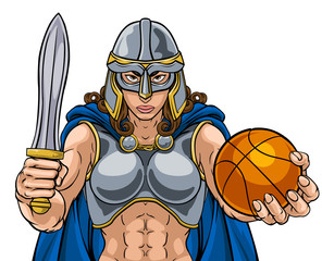 A female Viking, Trojan Spartan or Celtic warrior woman gladiator knight basketball sports mascot