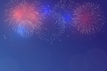 colorful fireworks vector on dark blue background with sparking bokehs