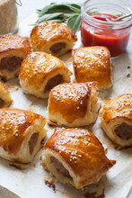 Fresh Baked Sausage Rolls With Tomato Sauce