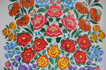 Colorful flower decorative paintings in Zalipie Village in Poland made by local artists