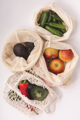 Wall Mural - Fresh organic fruits and vegetables in cotton eco bags