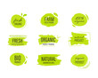 set of Organic label and natural label hand drawn brush. Tag and Sticker Farm fresh logo vegan food mark.