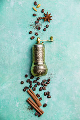 Canvas Print - Coffee composition with vintage manual coffee grinder