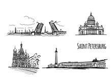 Symbols Of Saint Petersburg, Russia. Sketch For Your Design