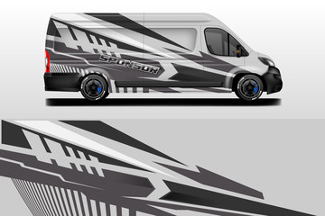 Wall Mural - Van vector car wrap, truck, bus, racing, car service. Abstract graphic background graphics