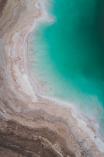 Drone Shot Of Turquoise Water Of The Dead Sea. Israel