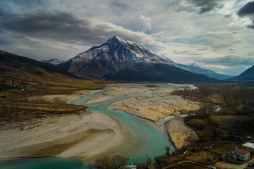 mountains and turquoise river in tepelena, albania