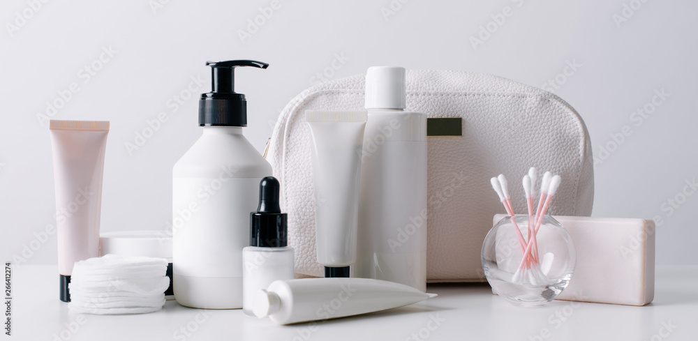 Organic cosmetics on white.