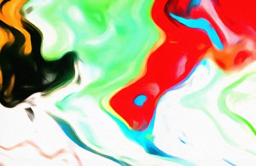 Abstract fluid paint art. Marble effect artwork. Waves pattern in bright warm colors and psychedelic elements. Surreal concept texture.