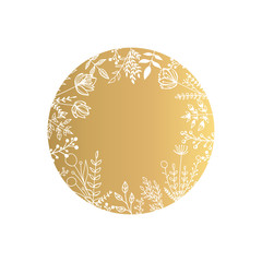 Wall Mural - Golden Round Frame with Herbs and Leafs