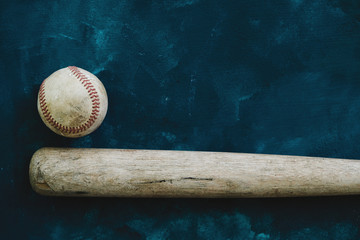 Poster - Baseball background with copy space by old used bat and ball.